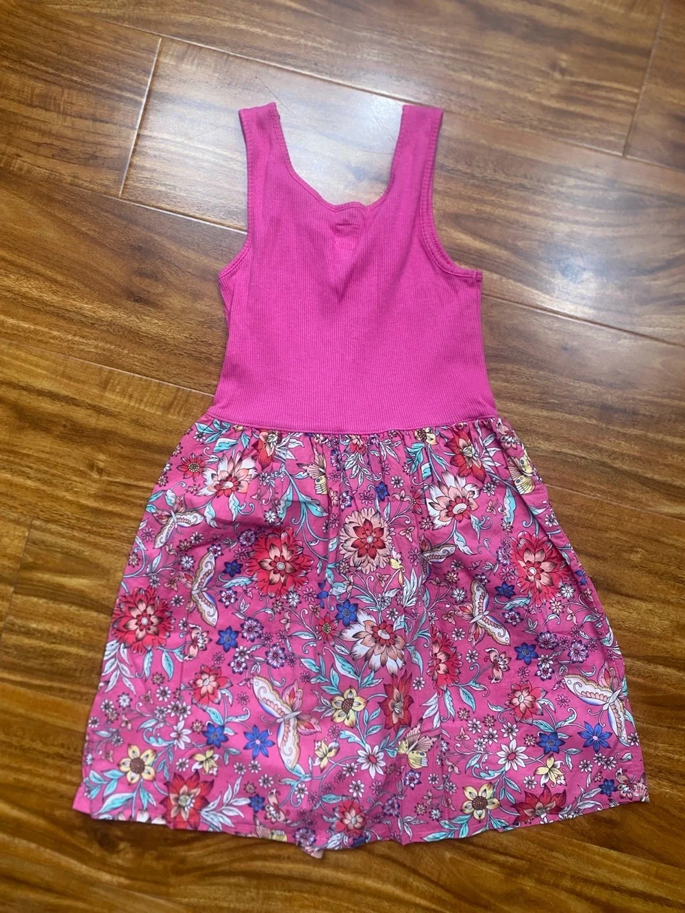 GAP Girls Magenta Floral Tank Fit & Flare Dress Size Small 6/7 Casual Tropical